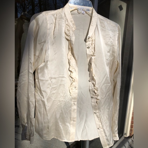 Uniqlo x Ines De La Fressange Silk Frilled Long Sleeve Blouse - Picture 3 of 6